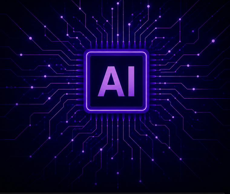 AI chip on a glowing circuit board