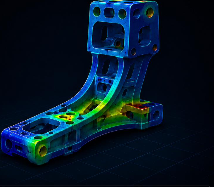 Finite element analysis colour map on a bracket